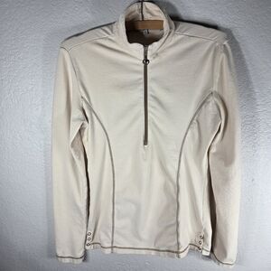 Goode Rider Cream Quarter Zip Pullover Long Sleeve Shirt High Neck Size S